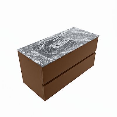 MONDIAZ VICA-DLUX 100cm badmeubel onderkast Rust 2 lades. Inbouw wastafel CLOUD links zonder kraangat, kleur Lava, en spiegel model SPOT