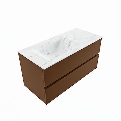 MONDIAZ VICA-DLUX 100cm badmeubel onderkast Rust 2 lades. Inbouw wastafel CLOUD links zonder kraangat, kleur Opalo, en spiegel model SPOT