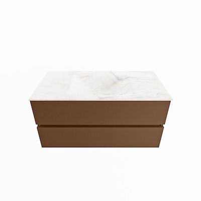 MONDIAZ VICA-DLUX 100cm badmeubel onderkast Rust 2 lades. Inbouw wastafel CLOUD midden 1 kraangat, kleur Ostra.