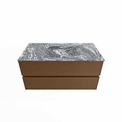 MONDIAZ VICA-DLUX 100cm badmeubel onderkast Rust 2 lades. Inbouw wastafel CLOUD midden zonder kraangat, kleur Lava.