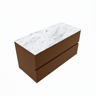 MONDIAZ VICA-DLUX 100cm badmeubel onderkast Rust 2 lades. Inbouw wastafel CLOUD rechts 1 kraangat, kleur Glace, en spiegel model SPOT