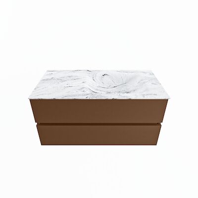 MONDIAZ VICA-DLUX 100cm badmeubel onderkast Rust 2 lades. Inbouw wastafel CLOUD rechts 1 kraangat, kleur Glace.