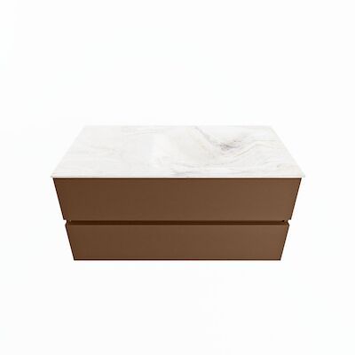 MONDIAZ VICA-DLUX 100cm badmeubel onderkast Rust 2 lades. Inbouw wastafel CLOUD rechts 1 kraangat, kleur Ostra.