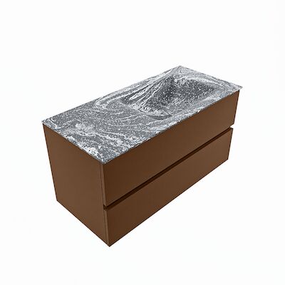 MONDIAZ VICA-DLUX 100cm badmeubel onderkast Rust 2 lades. Inbouw wastafel CLOUD rechts zonder kraangat, kleur Lava, en spiegel model SPOT