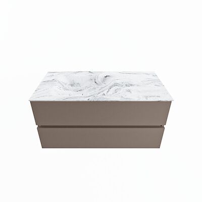 MONDIAZ VICA-DLUX 100cm badmeubel onderkast Smoke 2 lades. Inbouw wastafel CLOUD links 1 kraangat, kleur Glace.