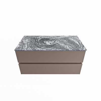 MONDIAZ VICA-DLUX 100cm badmeubel onderkast Smoke 2 lades. Inbouw wastafel CLOUD links 1 kraangat, kleur Lava.