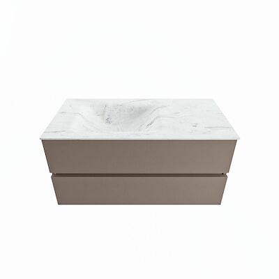 MONDIAZ VICA-DLUX 100cm badmeubel onderkast Smoke 2 lades. Inbouw wastafel CLOUD links 1 kraangat, kleur Opalo.
