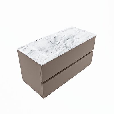 MONDIAZ VICA-DLUX 100cm badmeubel onderkast Smoke 2 lades. Inbouw wastafel CLOUD links zonder kraangat, kleur Glace, en spiegel model SPOT
