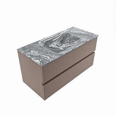 MONDIAZ VICA-DLUX 100cm badmeubel onderkast Smoke 2 lades. Inbouw wastafel CLOUD midden 1 kraangat, kleur Lava, en spiegel model SPOT