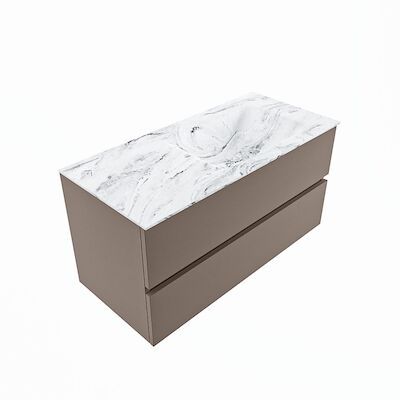 MONDIAZ VICA-DLUX 100cm badmeubel onderkast Smoke 2 lades. Inbouw wastafel CLOUD rechts zonder kraangat, kleur Glace, en spiegel model SPOT