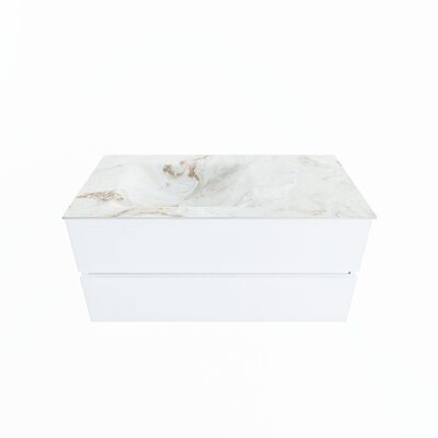 MONDIAZ VICA-DLUX 100cm badmeubel onderkast Talc 2 lades. Inbouw wastafel CLOUD links 1 kraangat, kleur Frappe.