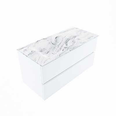MONDIAZ VICA-DLUX 100cm badmeubel onderkast Talc 2 lades. Inbouw wastafel CLOUD links 1 kraangat, kleur Glace, en spiegel model SPOT