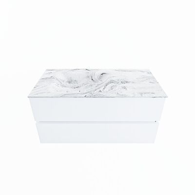 MONDIAZ VICA-DLUX 100cm badmeubel onderkast Talc 2 lades. Inbouw wastafel CLOUD links 1 kraangat, kleur Glace.