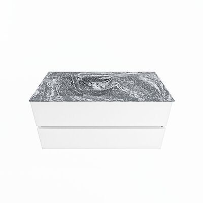 MONDIAZ VICA-DLUX 100cm badmeubel onderkast Talc 2 lades. Inbouw wastafel CLOUD links 1 kraangat, kleur Lava.