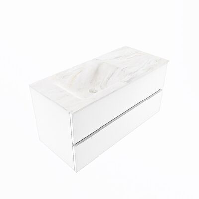 MONDIAZ VICA-DLUX 100cm badmeubel onderkast Talc 2 lades. Inbouw wastafel CLOUD links 1 kraangat, kleur Ostra, en spiegel model SPOT