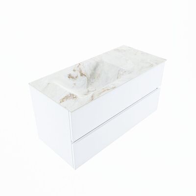 MONDIAZ VICA-DLUX 100cm badmeubel onderkast Talc 2 lades. Inbouw wastafel CLOUD links zonder kraangat, kleur Frappe, en spiegel model SPOT