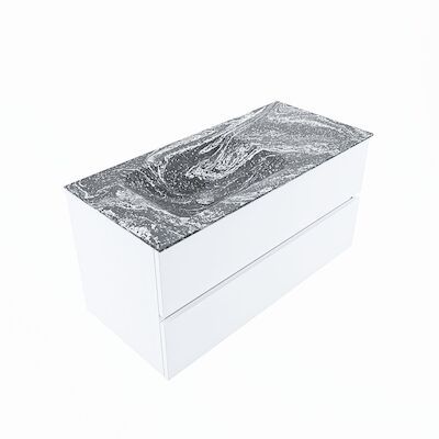 MONDIAZ VICA-DLUX 100cm badmeubel onderkast Talc 2 lades. Inbouw wastafel CLOUD links zonder kraangat, kleur Lava, en spiegel model SPOT