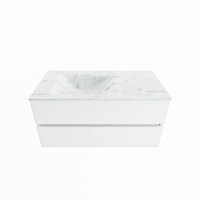 MONDIAZ VICA-DLUX 100cm badmeubel onderkast Talc 2 lades. Inbouw wastafel CLOUD links zonder kraangat, kleur Opalo.