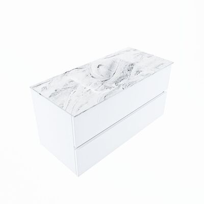 MONDIAZ VICA-DLUX 100cm badmeubel onderkast Talc 2 lades. Inbouw wastafel CLOUD midden 1 kraangat, kleur Glace, en spiegel model SPOT