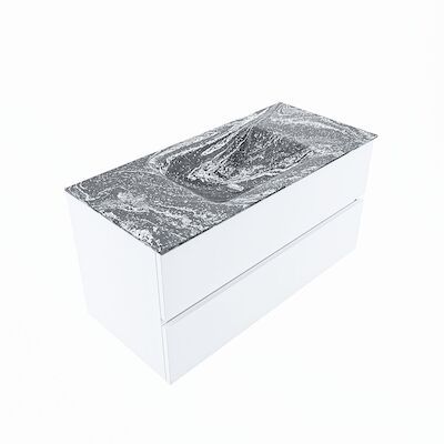 MONDIAZ VICA-DLUX 100cm badmeubel onderkast Talc 2 lades. Inbouw wastafel CLOUD midden 1 kraangat, kleur Lava, en spiegel model SPOT