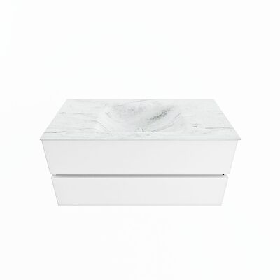 MONDIAZ VICA-DLUX 100cm badmeubel onderkast Talc 2 lades. Inbouw wastafel CLOUD midden 1 kraangat, kleur Opalo.