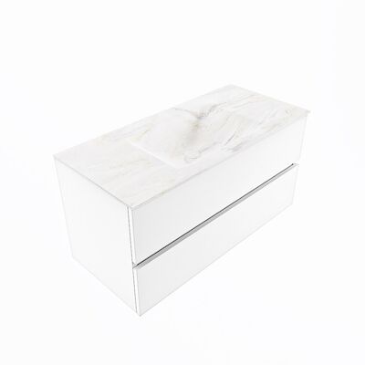 MONDIAZ VICA-DLUX 100cm badmeubel onderkast Talc 2 lades. Inbouw wastafel CLOUD midden 1 kraangat, kleur Ostra, en spiegel model SPOT