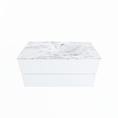 MONDIAZ VICA-DLUX 100cm badmeubel onderkast Talc 2 lades. Inbouw wastafel CLOUD rechts 1 kraangat, kleur Glace.
