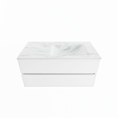 MONDIAZ VICA-DLUX 100cm badmeubel onderkast Talc 2 lades. Inbouw wastafel CLOUD rechts 1 kraangat, kleur Opalo.