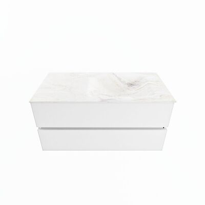 MONDIAZ VICA-DLUX 100cm badmeubel onderkast Talc 2 lades. Inbouw wastafel CLOUD rechts 1 kraangat, kleur Ostra.