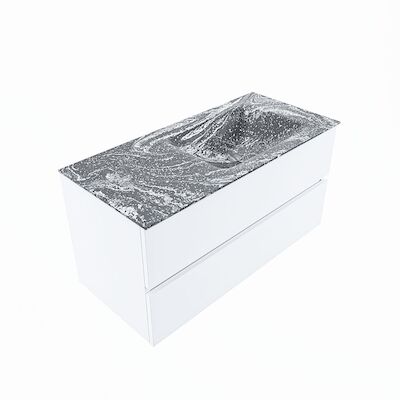 MONDIAZ VICA-DLUX 100cm badmeubel onderkast Talc 2 lades. Inbouw wastafel CLOUD rechts zonder kraangat, kleur Lava, en spiegel model SPOT