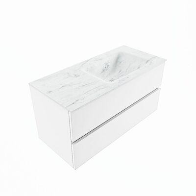 MONDIAZ VICA-DLUX 100cm badmeubel onderkast Talc 2 lades. Inbouw wastafel CLOUD rechts zonder kraangat, kleur Opalo, en spiegel model SPOT