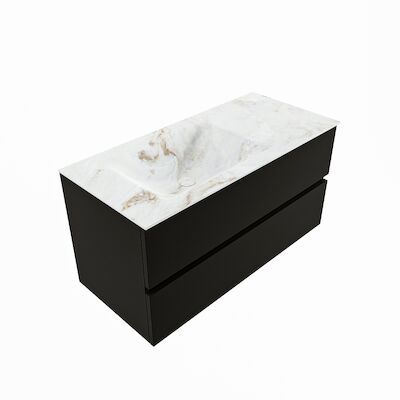 MONDIAZ VICA-DLUX 100cm badmeubel onderkast Urban 2 lades. Inbouw wastafel CLOUD links 1 kraangat, kleur Frappe, en spiegel model SPOT