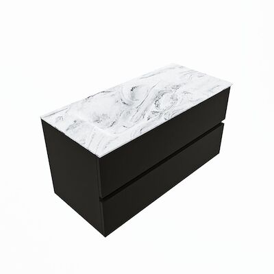 MONDIAZ VICA-DLUX 100cm badmeubel onderkast Urban 2 lades. Inbouw wastafel CLOUD links 1 kraangat, kleur Glace, en spiegel model SPOT