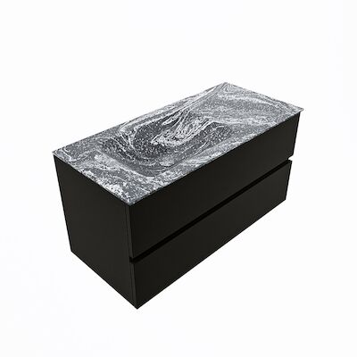 MONDIAZ VICA-DLUX 100cm badmeubel onderkast Urban 2 lades. Inbouw wastafel CLOUD links 1 kraangat, kleur Lava, en spiegel model SPOT