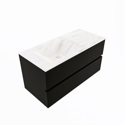 MONDIAZ VICA-DLUX 100cm badmeubel onderkast Urban 2 lades. Inbouw wastafel CLOUD links 1 kraangat, kleur Ostra, en spiegel model SPOT