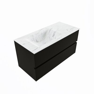 MONDIAZ VICA-DLUX 100cm badmeubel onderkast Urban 2 lades. Inbouw wastafel CLOUD links zonder kraangat, kleur Opalo, en spiegel model SPOT