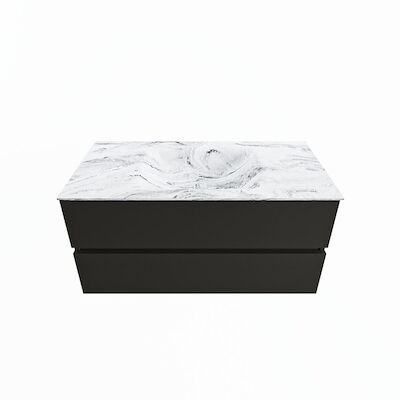 MONDIAZ VICA-DLUX 100cm badmeubel onderkast Urban 2 lades. Inbouw wastafel CLOUD midden 1 kraangat, kleur Glace.