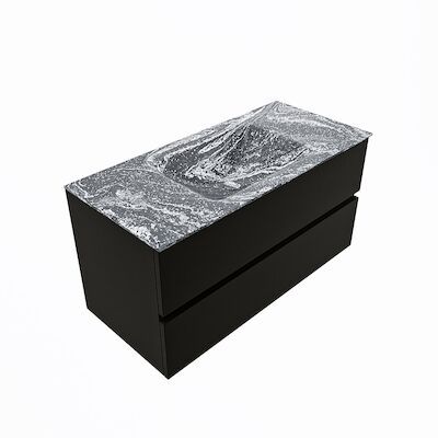 MONDIAZ VICA-DLUX 100cm badmeubel onderkast Urban 2 lades. Inbouw wastafel CLOUD midden 1 kraangat, kleur Lava, en spiegel model SPOT