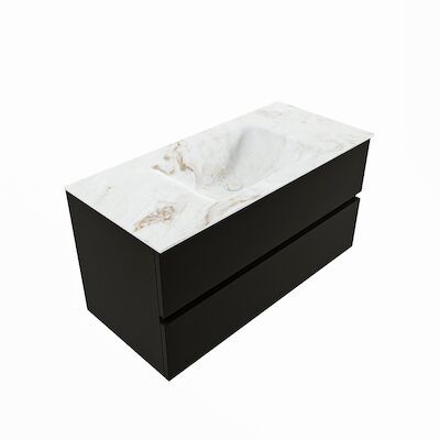 MONDIAZ VICA-DLUX 100cm badmeubel onderkast Urban 2 lades. Inbouw wastafel CLOUD midden zonder kraangat, kleur Frappe, en spiegel model SPOT