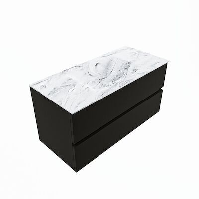 MONDIAZ VICA-DLUX 100cm badmeubel onderkast Urban 2 lades. Inbouw wastafel CLOUD midden zonder kraangat, kleur Glace, en spiegel model SPOT