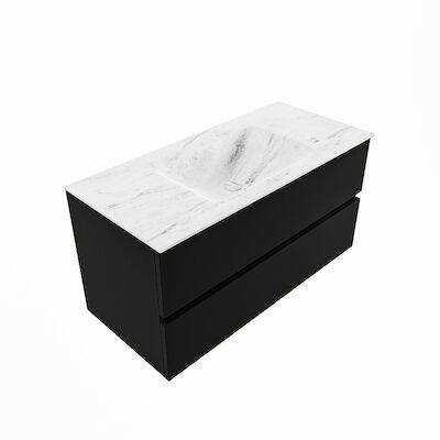 MONDIAZ VICA-DLUX 100cm badmeubel onderkast Urban 2 lades. Inbouw wastafel CLOUD midden zonder kraangat, kleur Opalo, en spiegel model SPOT