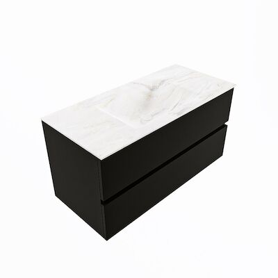 MONDIAZ VICA-DLUX 100cm badmeubel onderkast Urban 2 lades. Inbouw wastafel CLOUD midden zonder kraangat, kleur Ostra, en spiegel model SPOT
