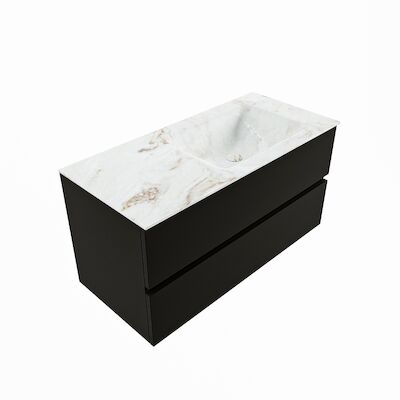 MONDIAZ VICA-DLUX 100cm badmeubel onderkast Urban 2 lades. Inbouw wastafel CLOUD rechts 1 kraangat, kleur Frappe, en spiegel model SPOT