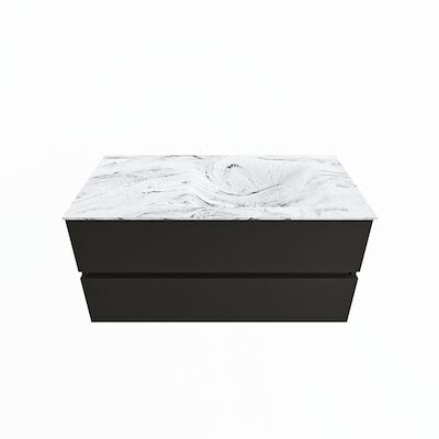 MONDIAZ VICA-DLUX 100cm badmeubel onderkast Urban 2 lades. Inbouw wastafel CLOUD rechts 1 kraangat, kleur Glace.