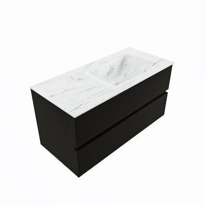 MONDIAZ VICA-DLUX 100cm badmeubel onderkast Urban 2 lades. Inbouw wastafel CLOUD rechts 1 kraangat, kleur Opalo, en spiegel model SPOT