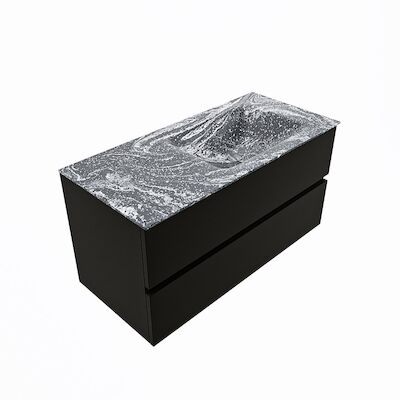 MONDIAZ VICA-DLUX 100cm badmeubel onderkast Urban 2 lades. Inbouw wastafel CLOUD rechts zonder kraangat, kleur Lava, en spiegel model SPOT