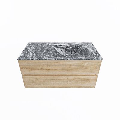 MONDIAZ VICA-DLUX 100cm badmeubel onderkast Washed Oak 2 lades. Inbouw wastafel CLOUD rechts 1 kraangat, kleur Lava.