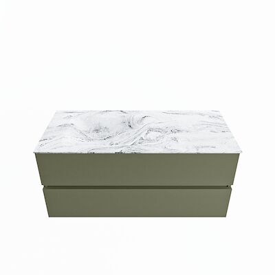 MONDIAZ VICA-DLUX 110cm badmeubel onderkast Army 2 lades. Inbouw wastafel CLOUD links 1 kraangat, kleur Glace.