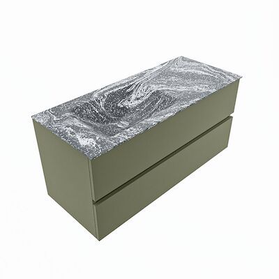 MONDIAZ VICA-DLUX 110cm badmeubel onderkast Army 2 lades. Inbouw wastafel CLOUD links 1 kraangat, kleur Lava, en spiegel model SPOT