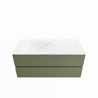 MONDIAZ VICA-DLUX 110cm badmeubel onderkast Army 2 lades. Inbouw wastafel CLOUD links 1 kraangat, kleur Ostra.
